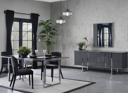 Luxury Dining room Set 6-piece Dining table with 4x Chairs Design Sideboard with Mirror